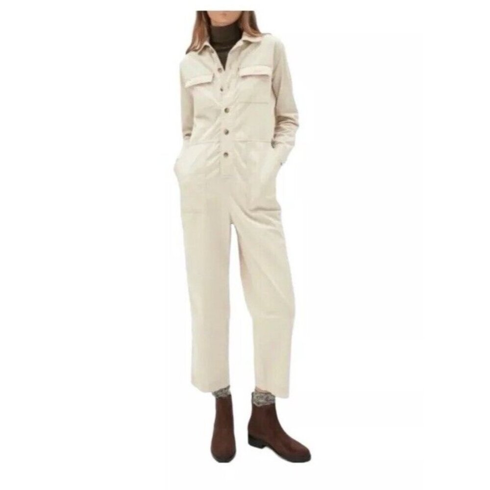Everlane Jumpsuit Size 0 Attached Belt Beige Long Sleeve